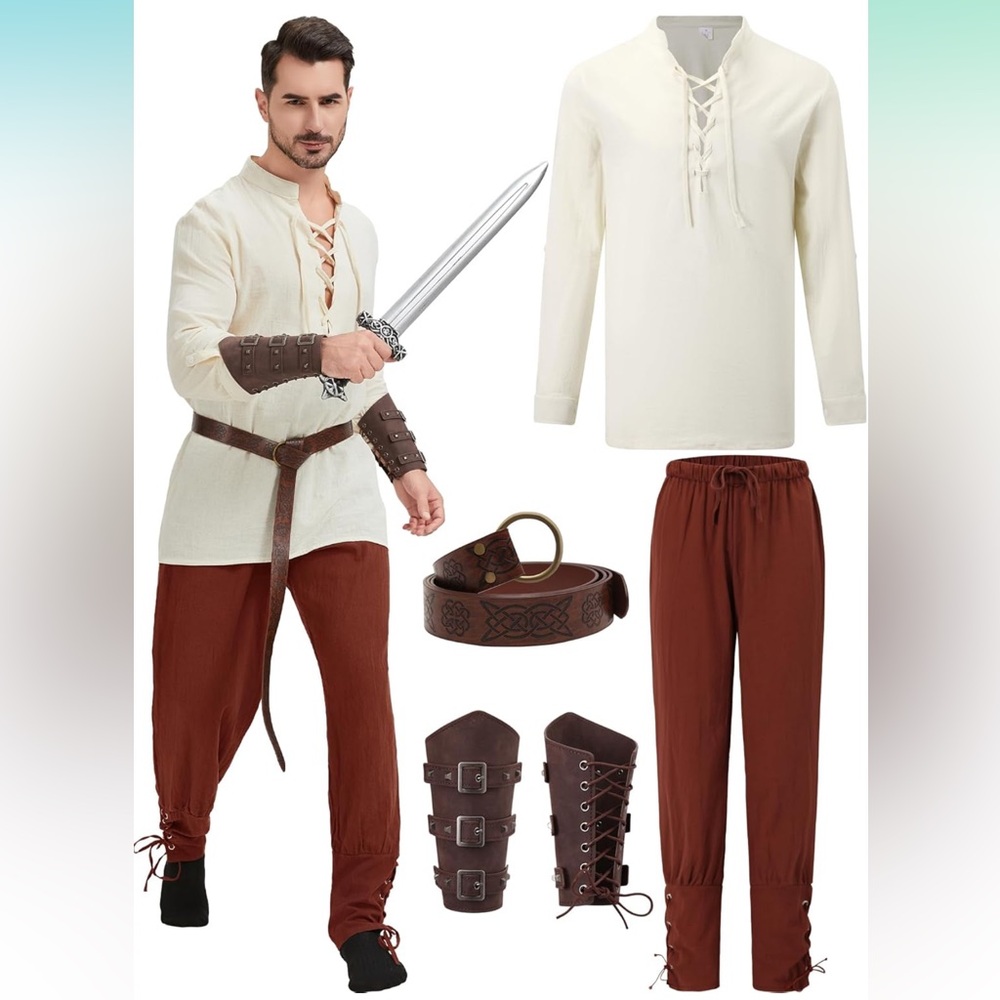 NWT Renaissance Costume Pirate Shirt Ankle Banded Pants & Accessories Size 2XL